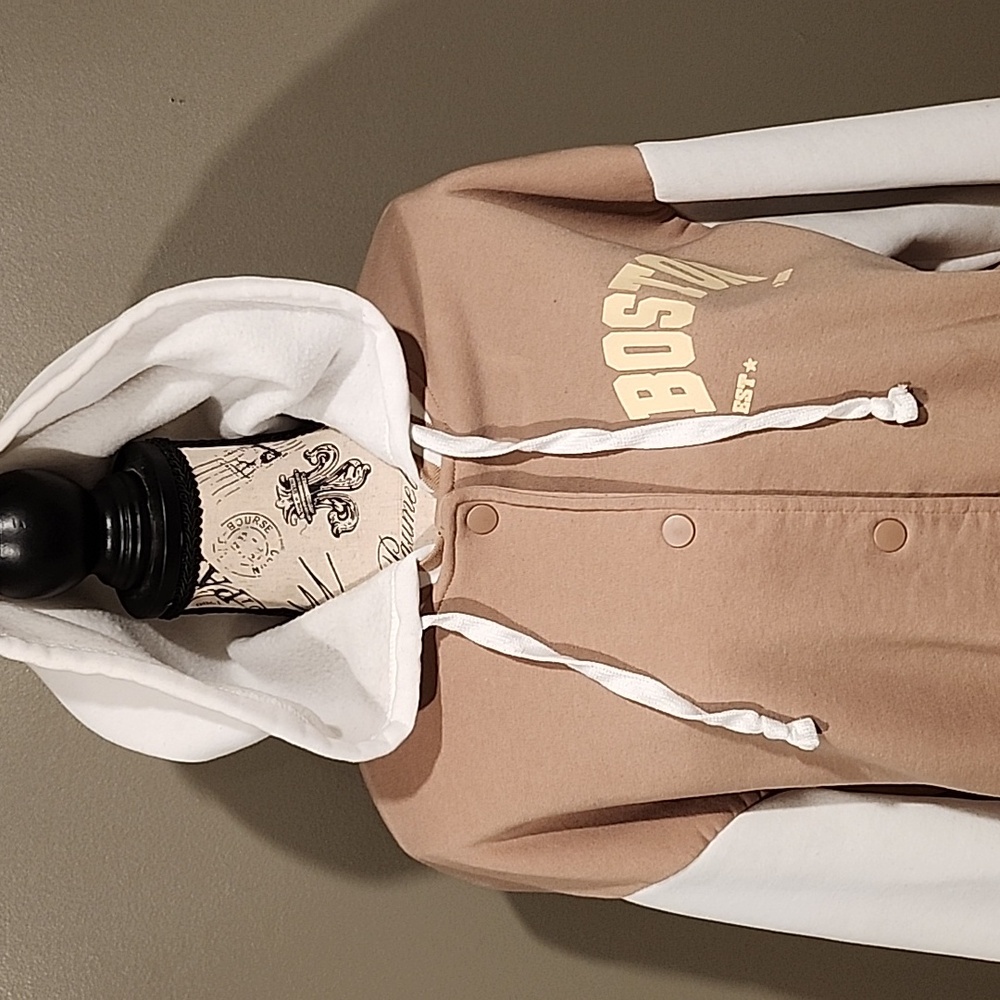 Boston Varsity Hoodie in Tan and White - Picture 3 of 7